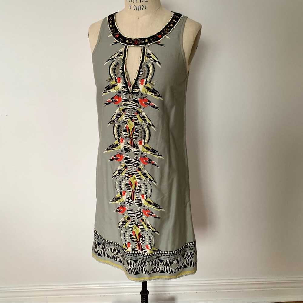 Keyhole Beaded Summer Dress Bird Theme